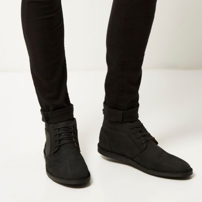 Black nubuck leather chukka boots